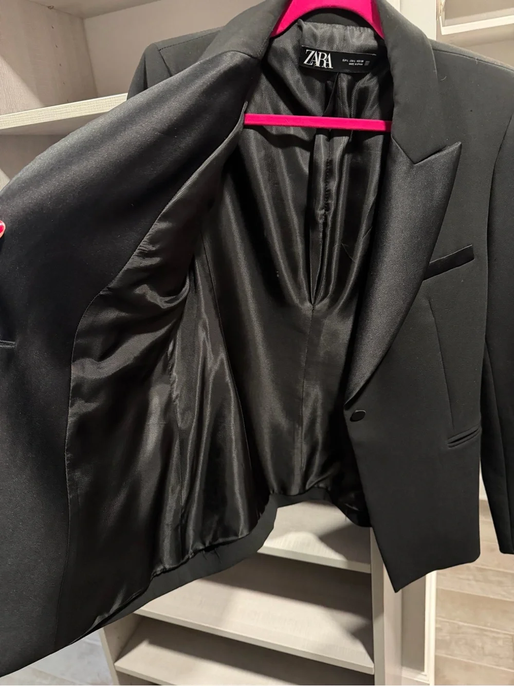 ZARA Black Satin-Lapel Tuxedo Blazer